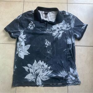 Floral Polo Shirt in Grey Scale